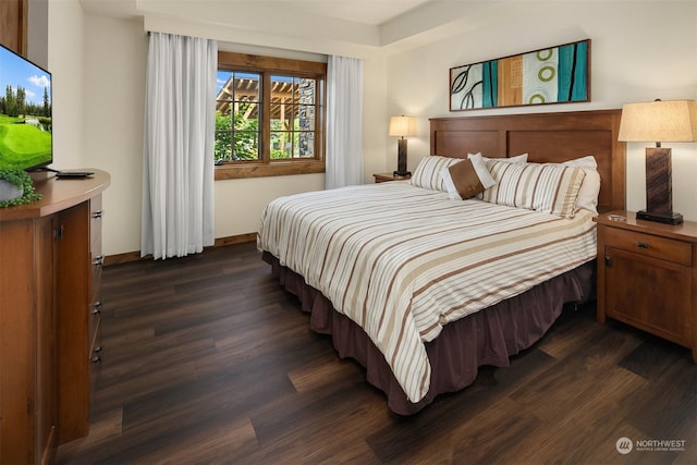 bedroom with dark hardwood / wood-style floors