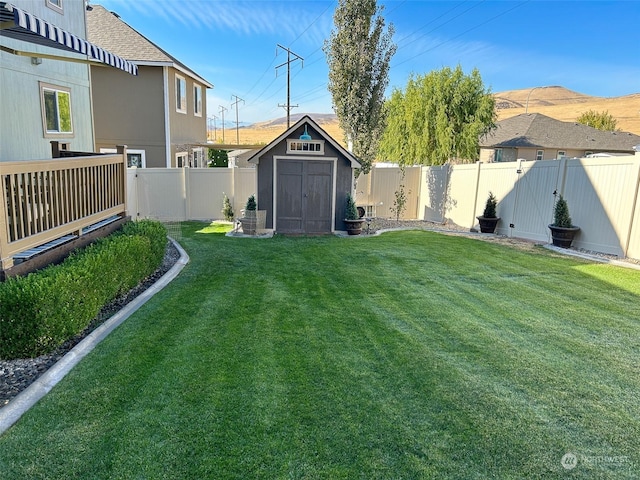 view of yard with a storage unit