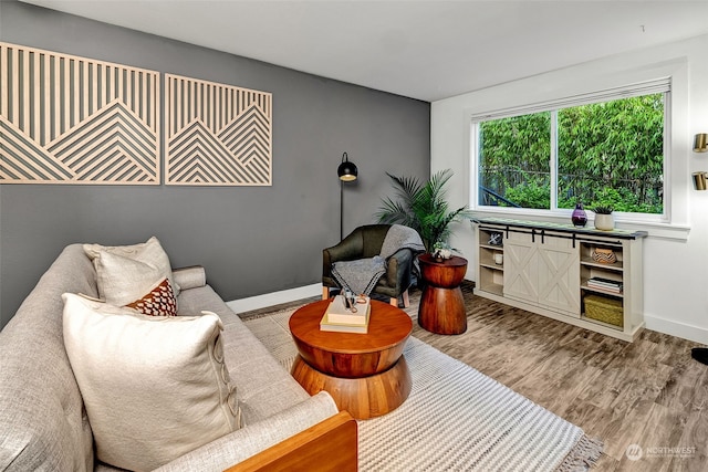 living area featuring hardwood / wood-style flooring