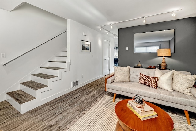 living room with hardwood / wood-style floors