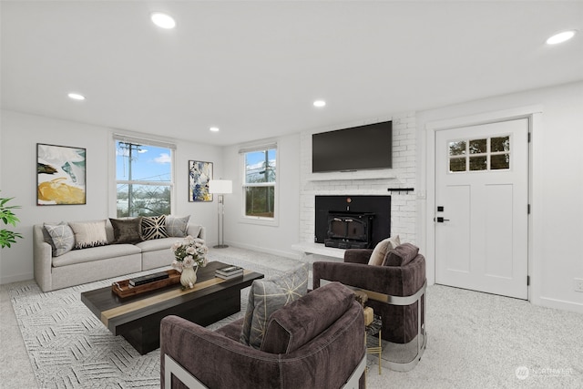 living room with light colored carpet