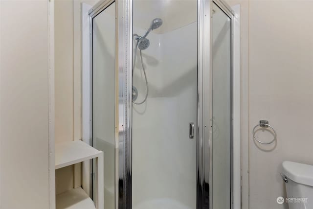 bathroom featuring toilet and walk in shower