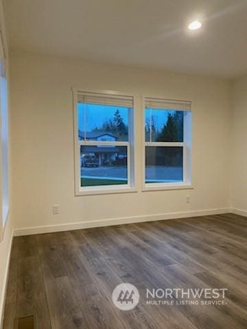 empty room featuring dark hardwood / wood-style flooring