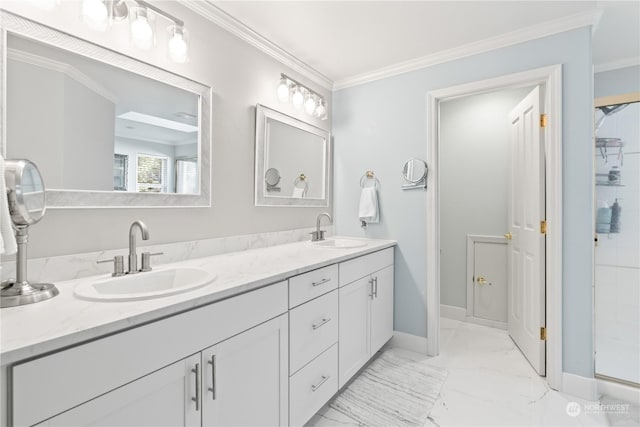 bathroom featuring vanity and crown molding