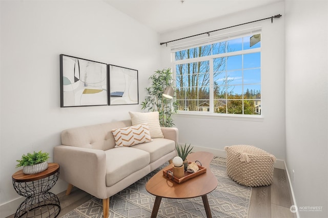 sitting room with hardwood / wood-style flooring