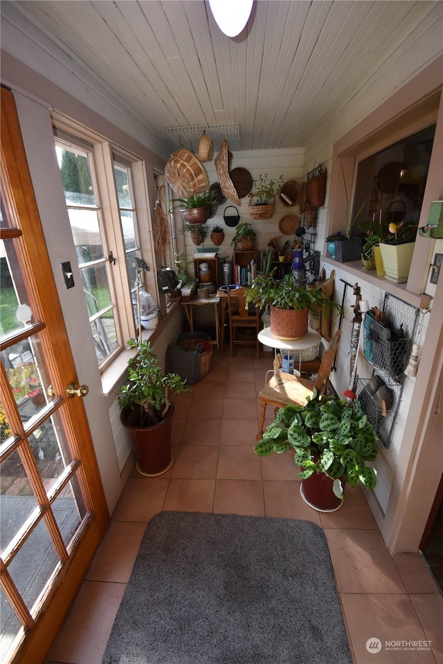 interior space featuring wooden ceiling