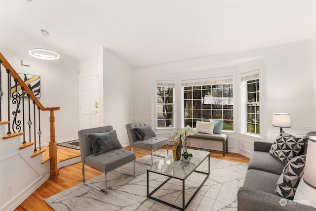 living room with light wood-type flooring