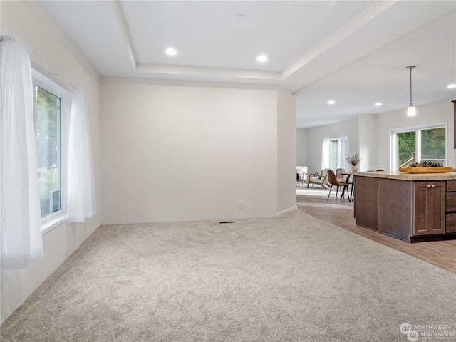 unfurnished living room with light carpet