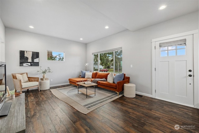 living room featuring dark hardwood / wood-style flooring