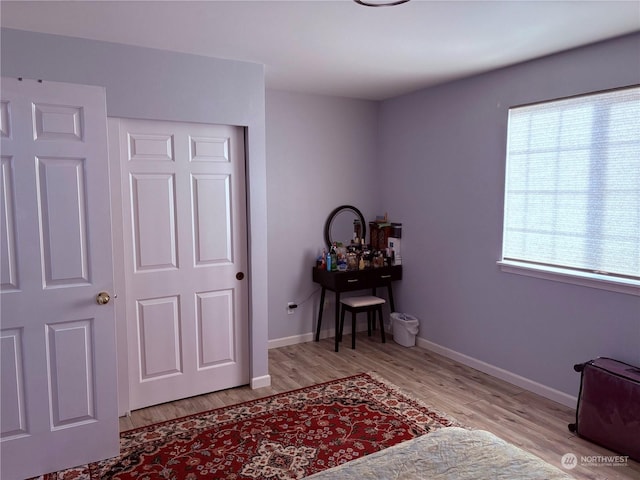 interior space with a closet and light hardwood / wood-style flooring