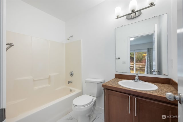 full bathroom featuring toilet, shower / washtub combination, and vanity