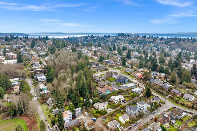 aerial view featuring a water view