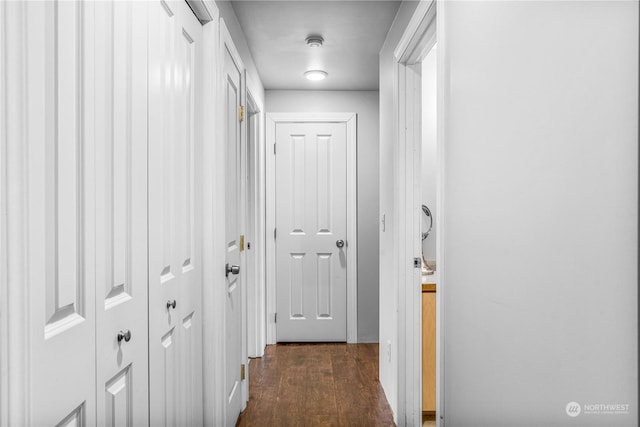 hall with dark wood-type flooring