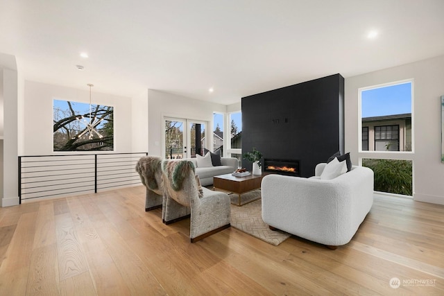 living room featuring a fireplace and light hardwood / wood-style floors