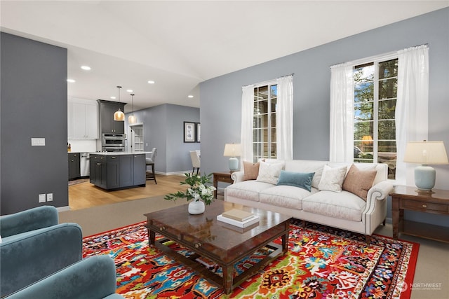 living room with vaulted ceiling