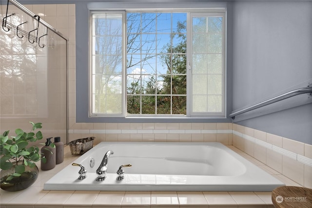 bathroom with a tub to relax in and a wealth of natural light