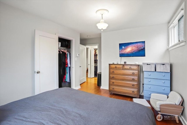 bedroom featuring a closet and light hardwood / wood-style flooring