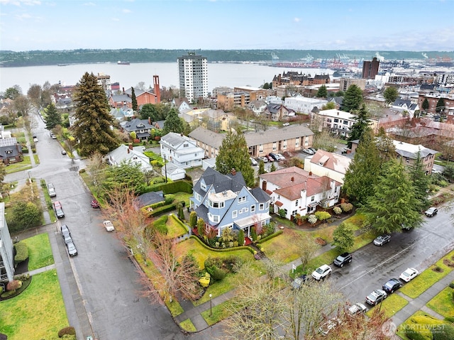 bird's eye view featuring a water view