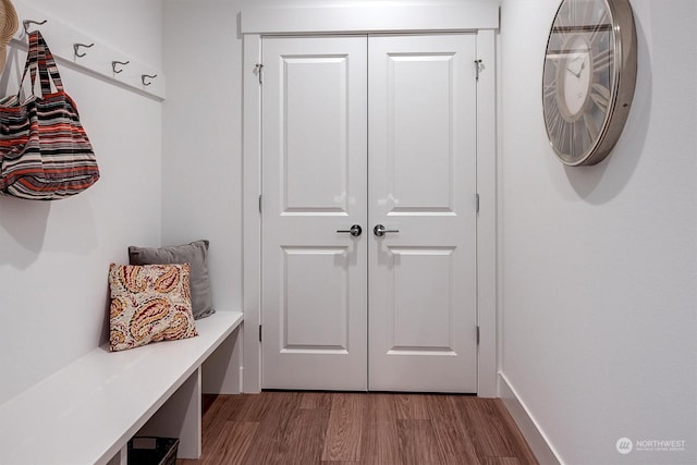 mudroom with light hardwood / wood-style flooring