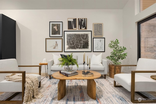 living area with wood-type flooring