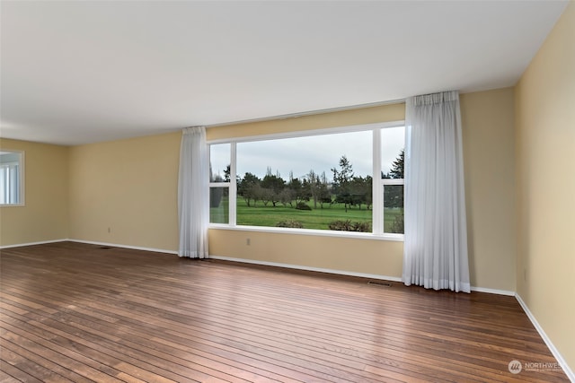 empty room featuring plenty of natural light and dark hardwood / wood-style flooring