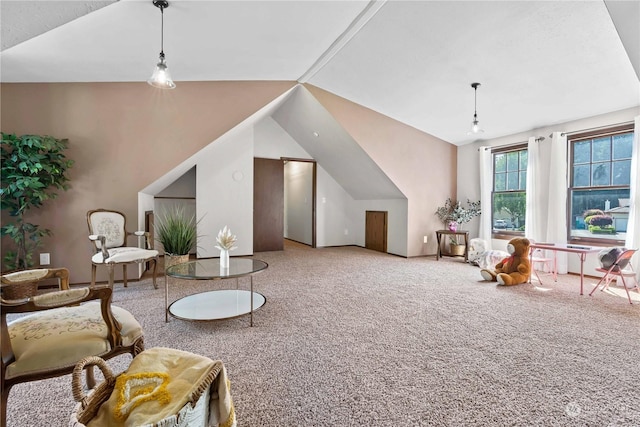 living area featuring carpet flooring