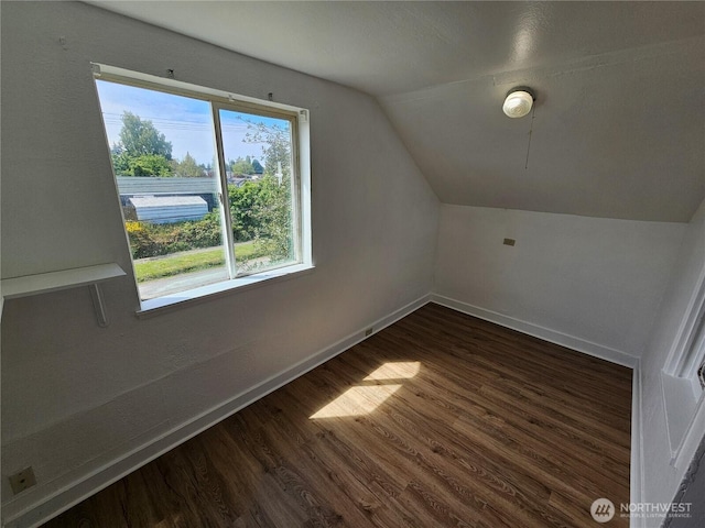 1651 S 35th St, Tacoma, WA 98418 - additional living space featuring baseboards, dark wood-style flooring, and lofted ceiling