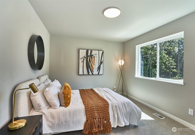 bedroom featuring carpet, visible vents, and baseboards