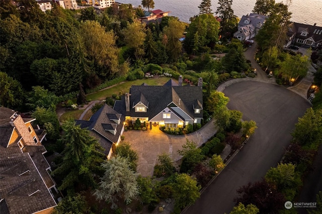 aerial view with a water view