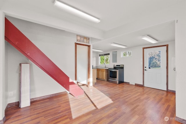 entrance foyer featuring wood-type flooring and sink