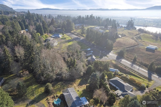 birds eye view of property with a mountain view