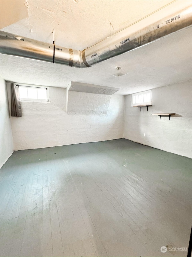 basement with wood-type flooring and a healthy amount of sunlight