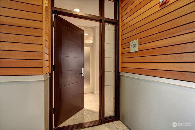 view of sauna featuring tile patterned floors