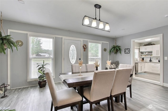 dining area with light hardwood / wood-style flooring and a healthy amount of sunlight