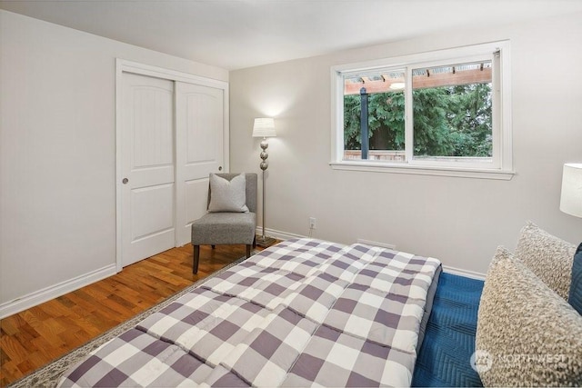 bedroom featuring a closet and wood-type flooring