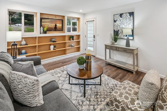 living room featuring dark hardwood / wood-style flooring