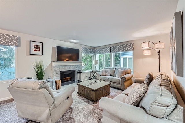 living room featuring light colored carpet