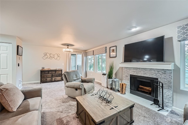 living room featuring light carpet