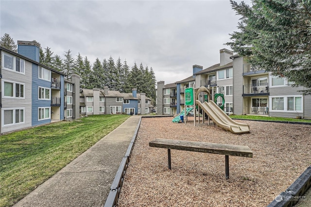 view of jungle gym with a yard