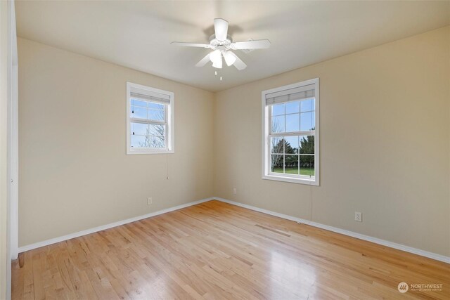 unfurnished room featuring ceiling fan and light wood-type flooring