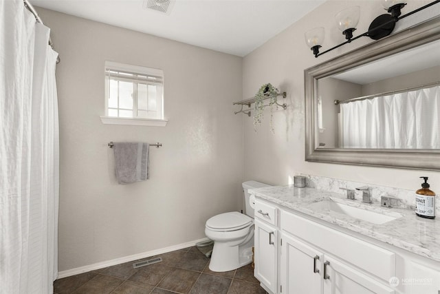 bathroom with tile patterned floors, toilet, and vanity