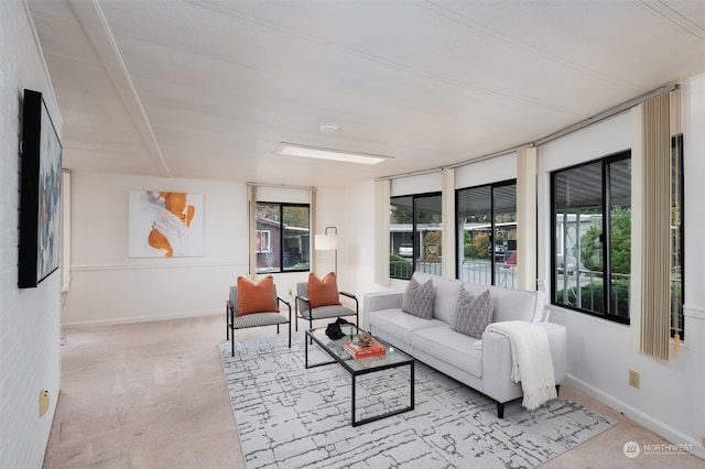 living room featuring light colored carpet