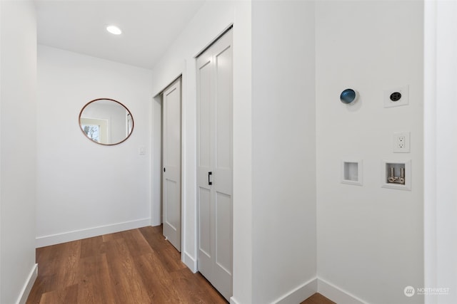 hallway with dark wood-type flooring