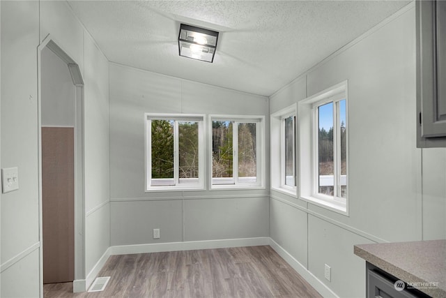 unfurnished sunroom with vaulted ceiling