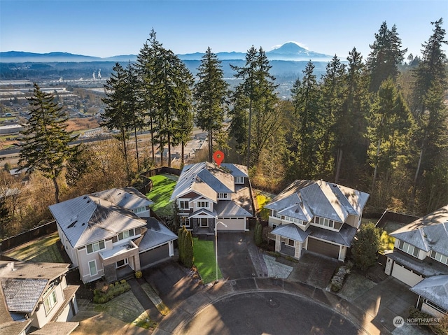 aerial view with a mountain view