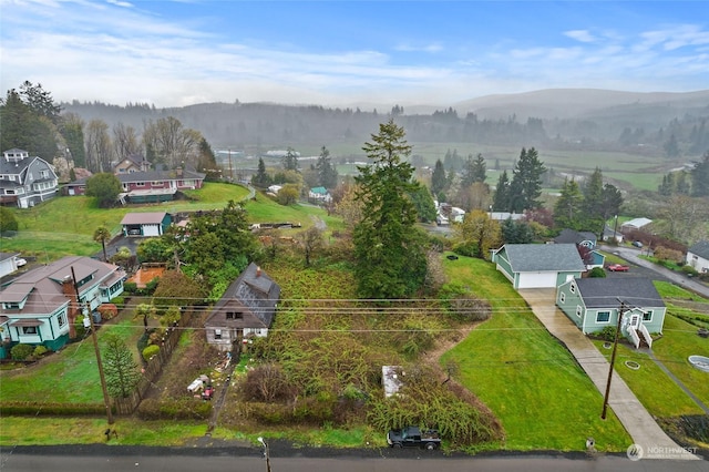 bird's eye view with a mountain view