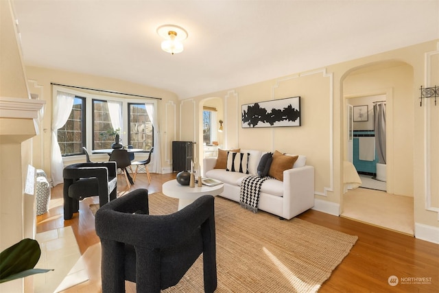 living room with hardwood / wood-style flooring