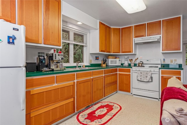 kitchen with sink and white appliances