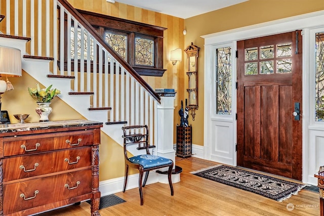 foyer entrance featuring light wood-type flooring