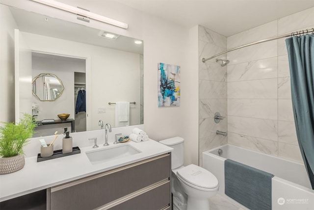 full bathroom featuring toilet, shower / bath combo, and vanity